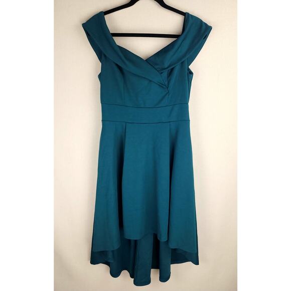 Jasambac Dress Womens L Turquoise Off Shoulder high-Low Cocktail party Holiday - Picture 4 of 10